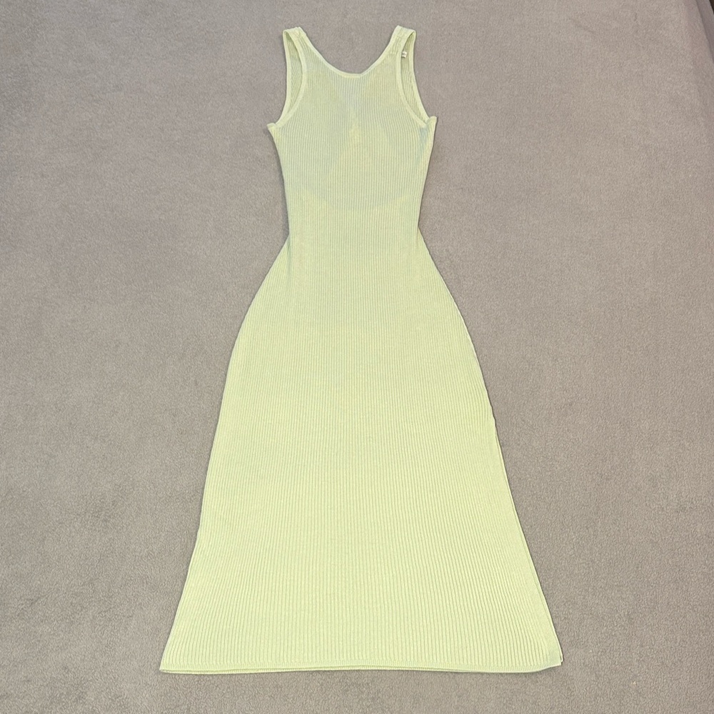 Ribbed Open Back Maxi Tank Dress in Light/Lime Green